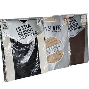 Vintage Tall Pantyhose Lot of 3 Ultra Sheer Beige Taupe Black